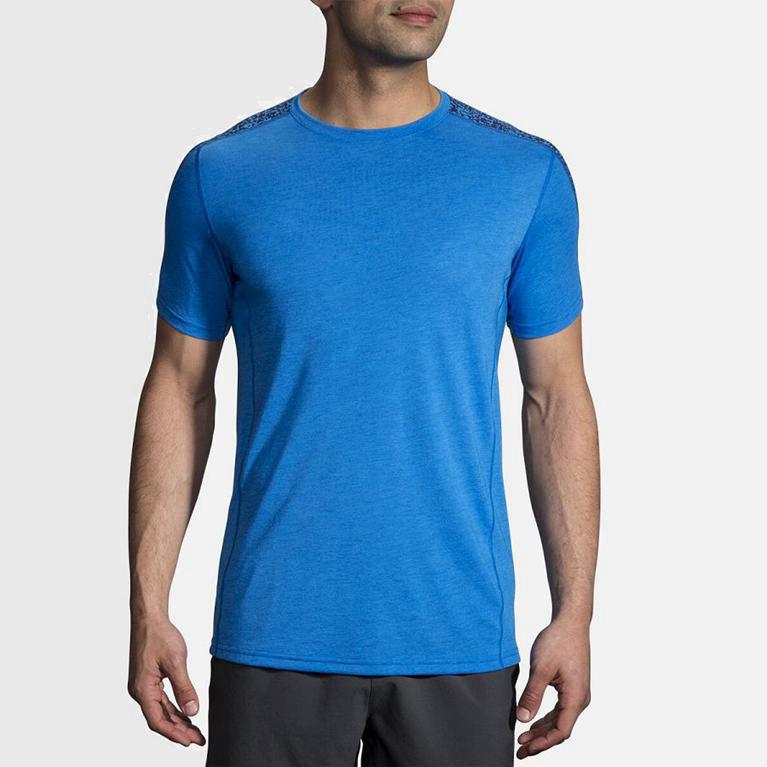 Brooks Distance Mens Short Sleeve Running Shirt Ireland Blue (WRKS-21857)